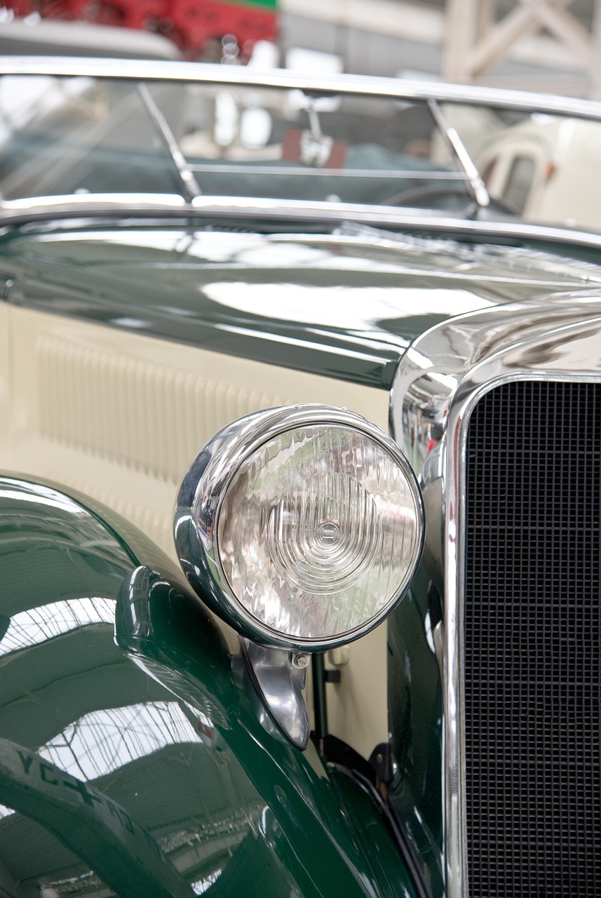 automobile, classic, headlights, old, antique car, vehicle, exhibition, detail, grille